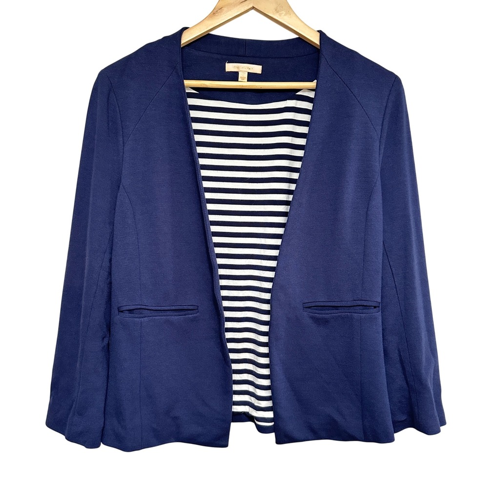 Skies Are Blue Open Knit Jacket Womens Medium Navy Blue Office‎ Soft Stretch